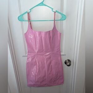 PrettyLittleThing Pink Faux Leather Mini Dress 💕 Size 2 Faux Leather Latex